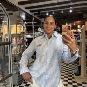 Blue Stripe Shirt with Sardine Embroidered