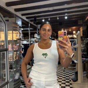 Ribbed Vest Top with Sequin Palm Tree