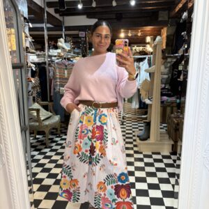 Stripe Floral Belted Skirt in 2 Colours