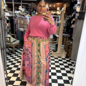 Multi Print Pink Maxi Skirt