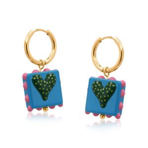 Big Metal London Santa Fe Heart Square Charm Earrings - Blue