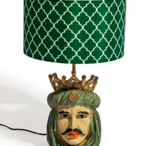 SICILIAN KING MOOR HEAD TABLE LAMP W/ GREEN PATTERN SHADE