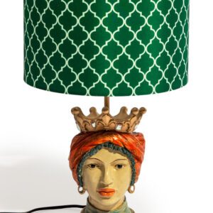 SICILIAN QUEEN MOOR HEAD TABLE LAMP W/ GREEN PATTERN SHADE