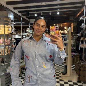 Oversized Stripe Shirt with Embroidered Symbols