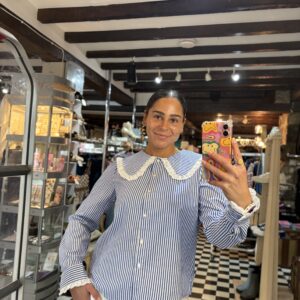 Blue Stripe Dolly Collar Blouse