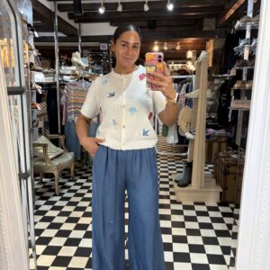 Denim Style Wide Leg Trousers