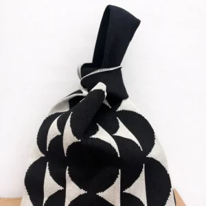 Black Geometric Knitted Bag
