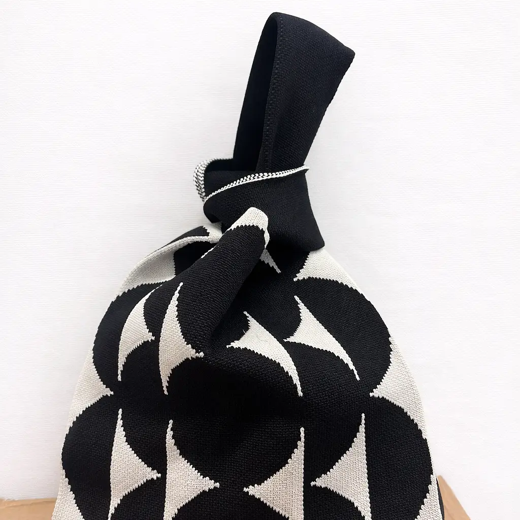 Black Geometric Knitted Bag