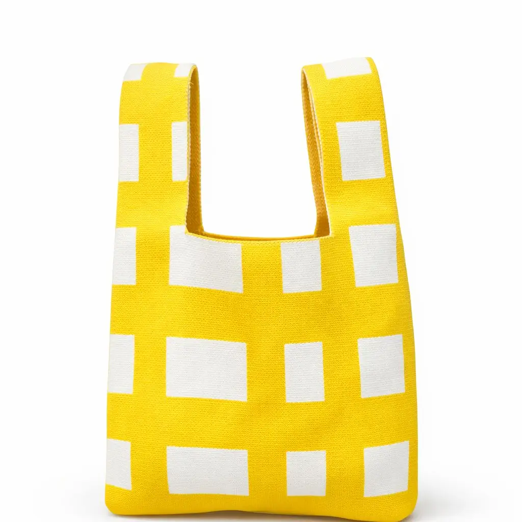 Yellow Gingham Knitted Bag