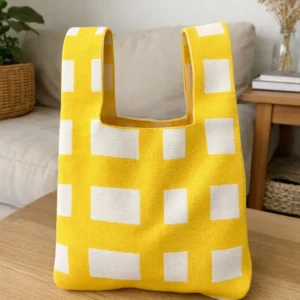 Yellow Gingham Knitted Bag