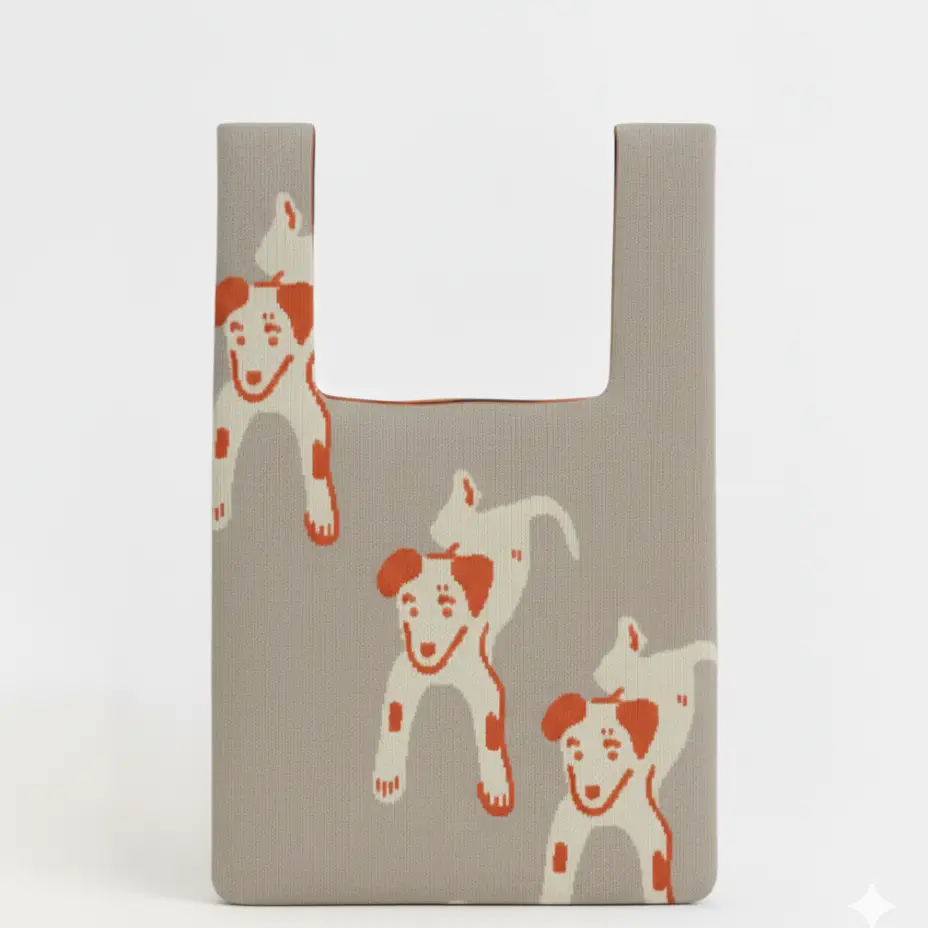Beige Puppy Knitted Bag