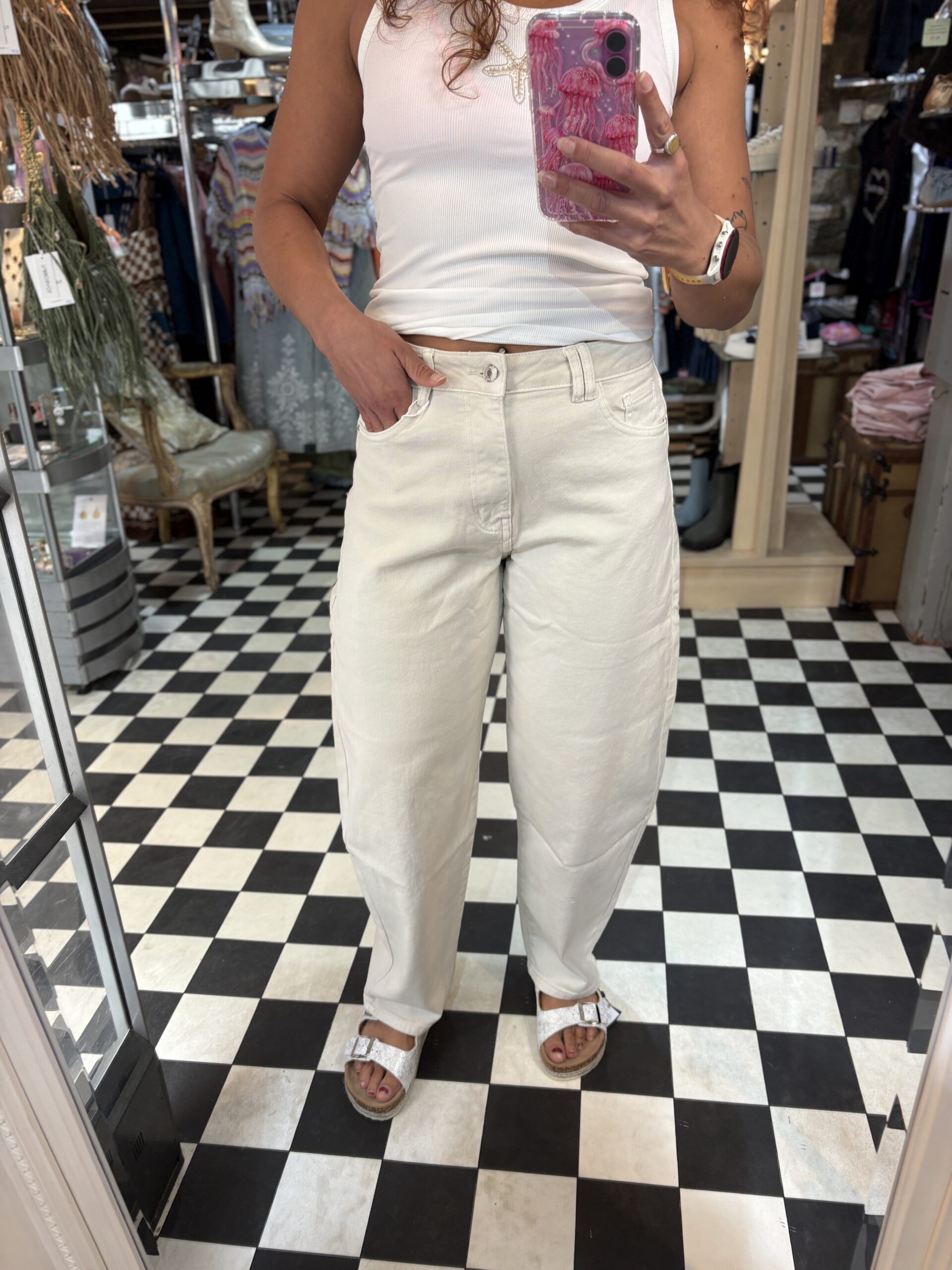 Cream Barrel Jeans