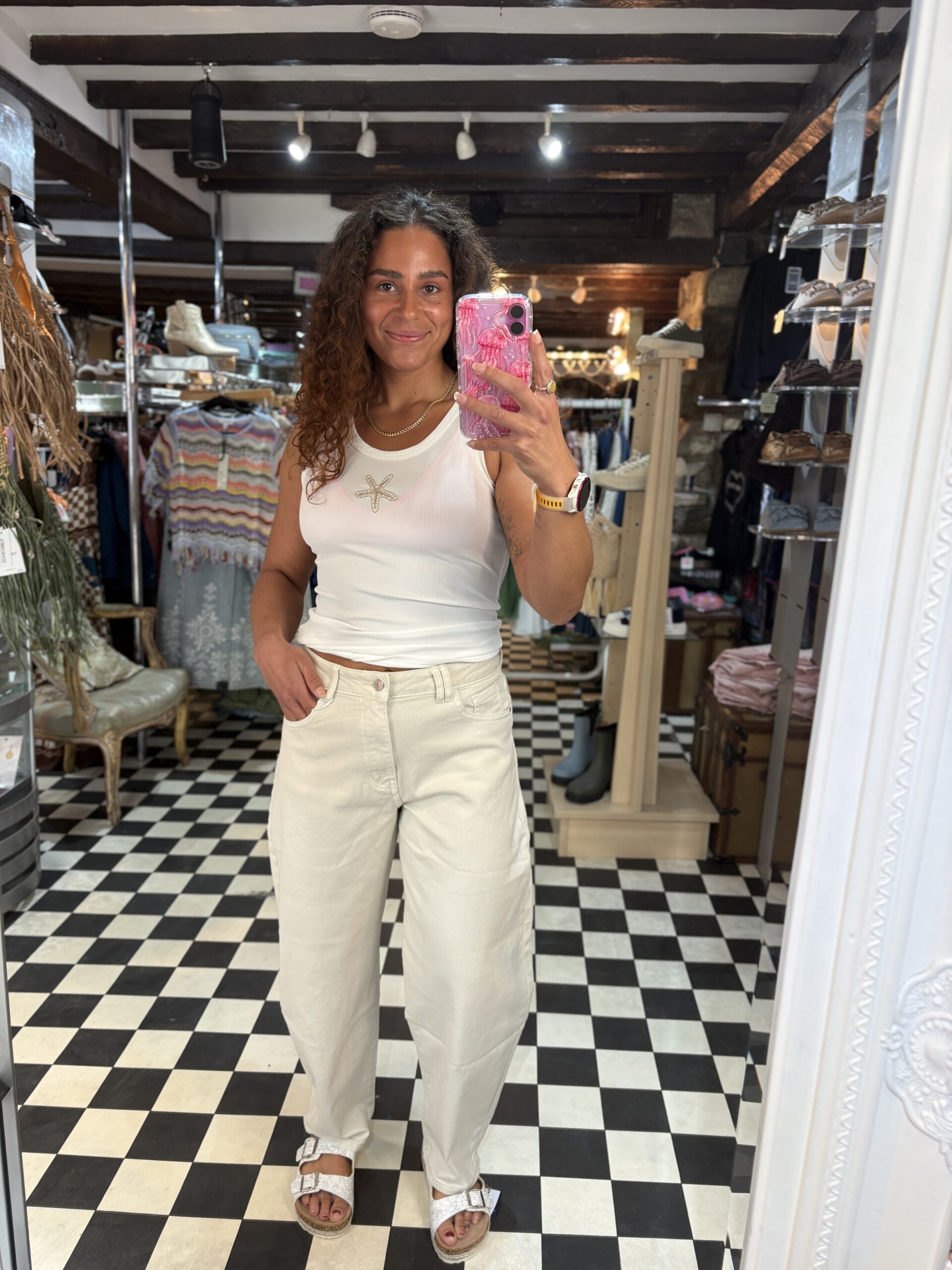 Cream Barrel Jeans