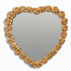GOLD HEART MIRROR W/ MULTI ROSE FRAME