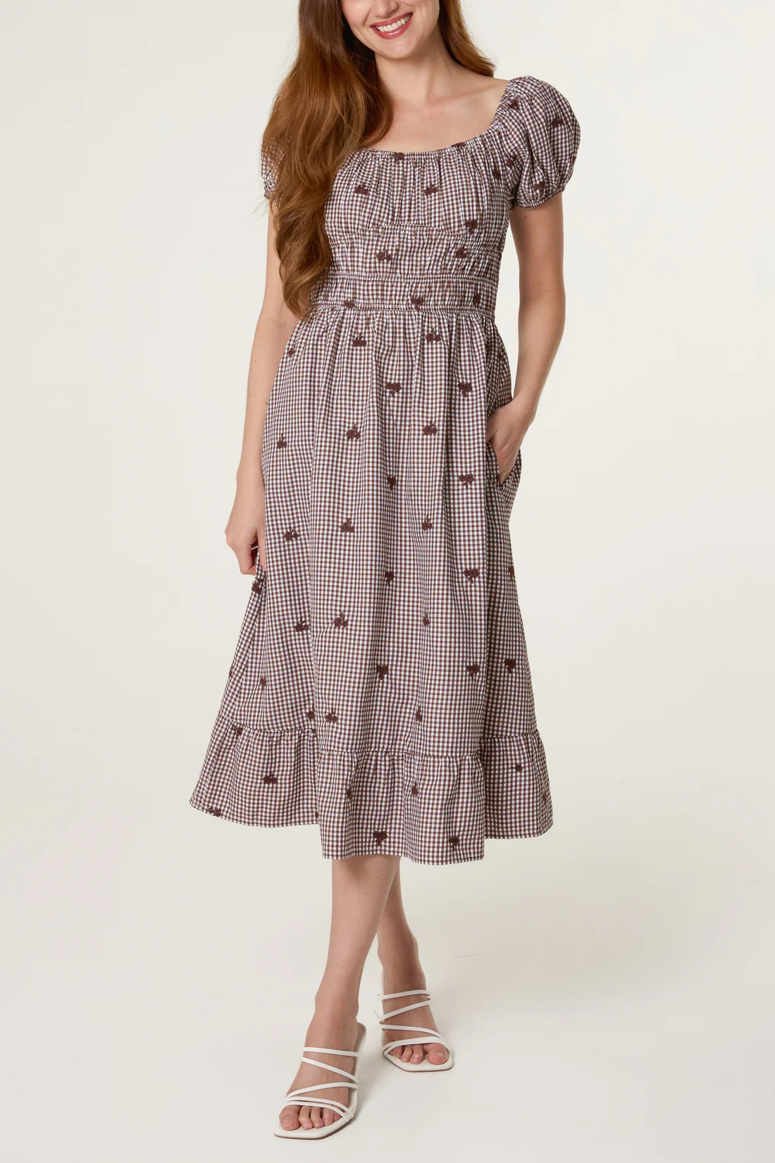 Floral Embroidered Gingham Milkmaid Dress