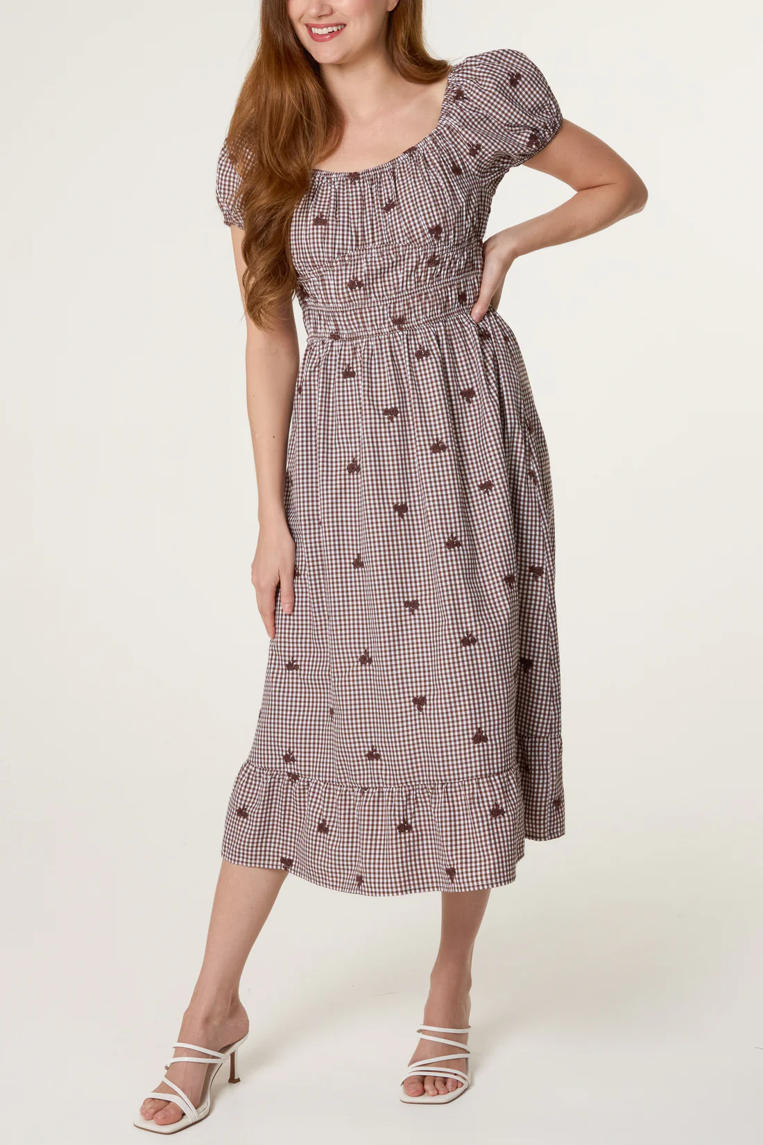 Floral Embroidered Gingham Milkmaid Dress - Image 2