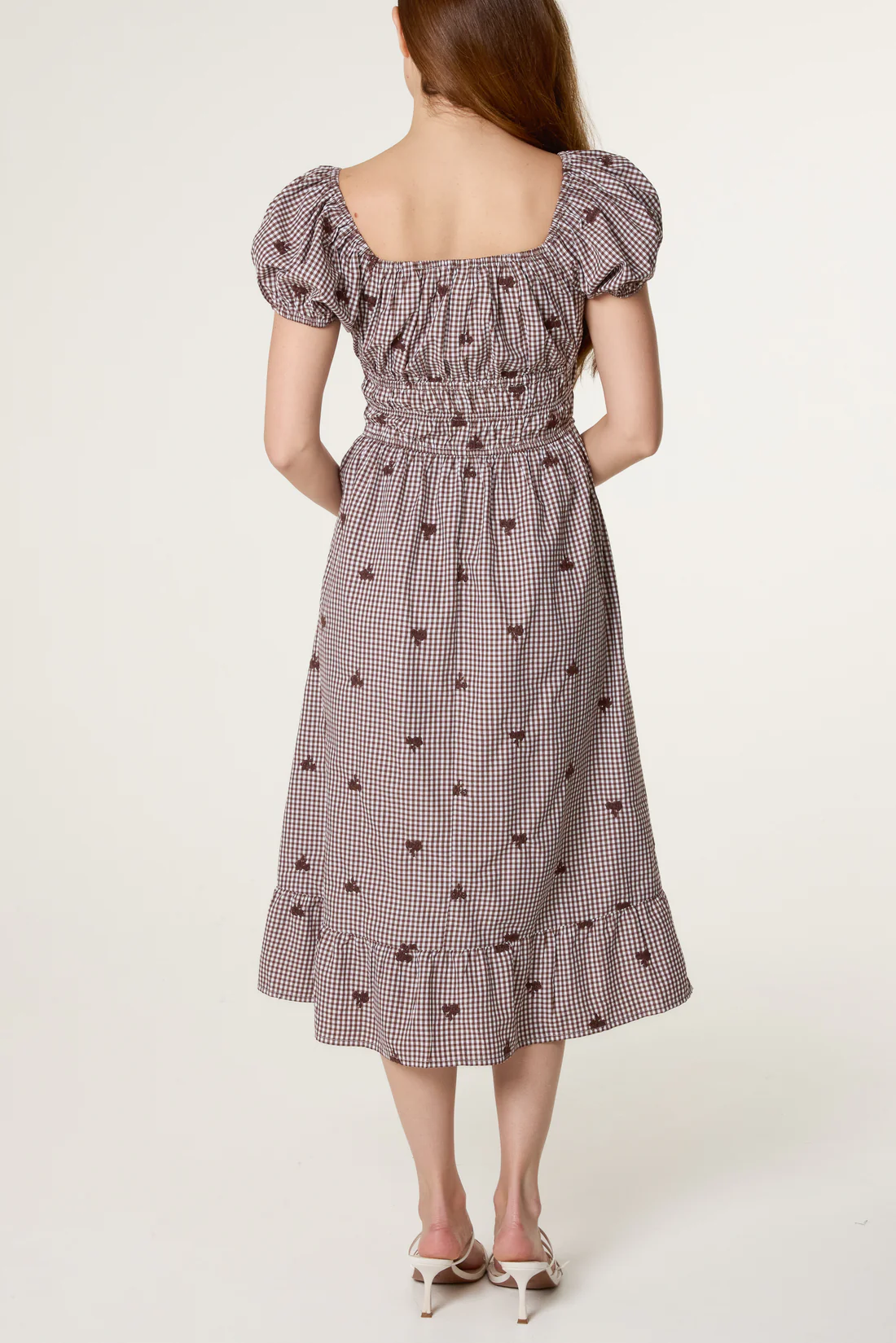 Floral Embroidered Gingham Milkmaid Dress - Image 4
