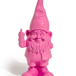 Small bright pink naughty gnome