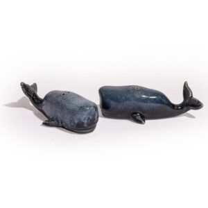 SET OF CERAMIC BLUE WHALE SALT & PEPPER SHAKERS