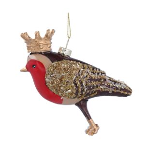 Glass Hanging Dec 8cm - Robin w Crown