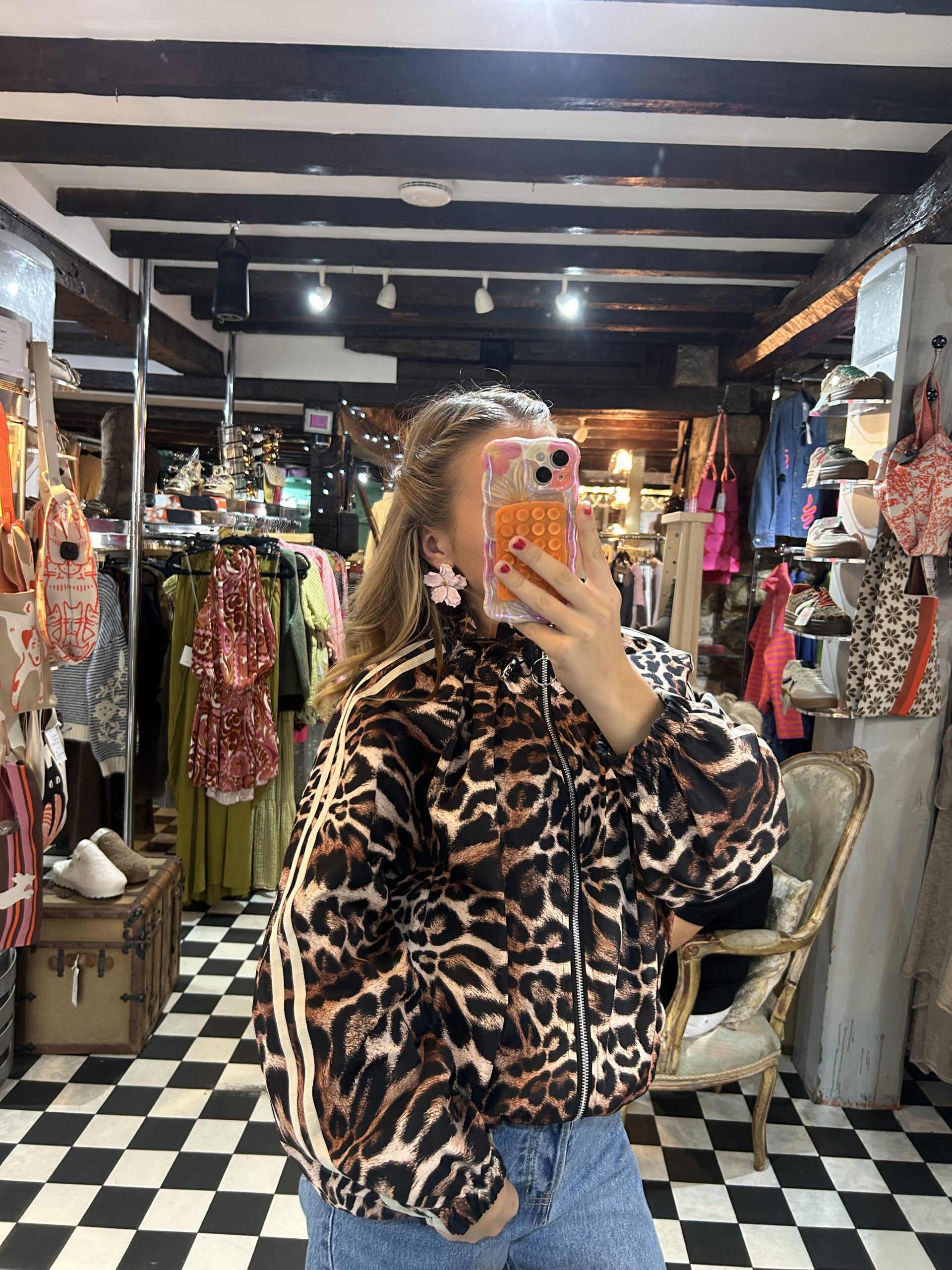 Track Jacket with Stripes in Leopard