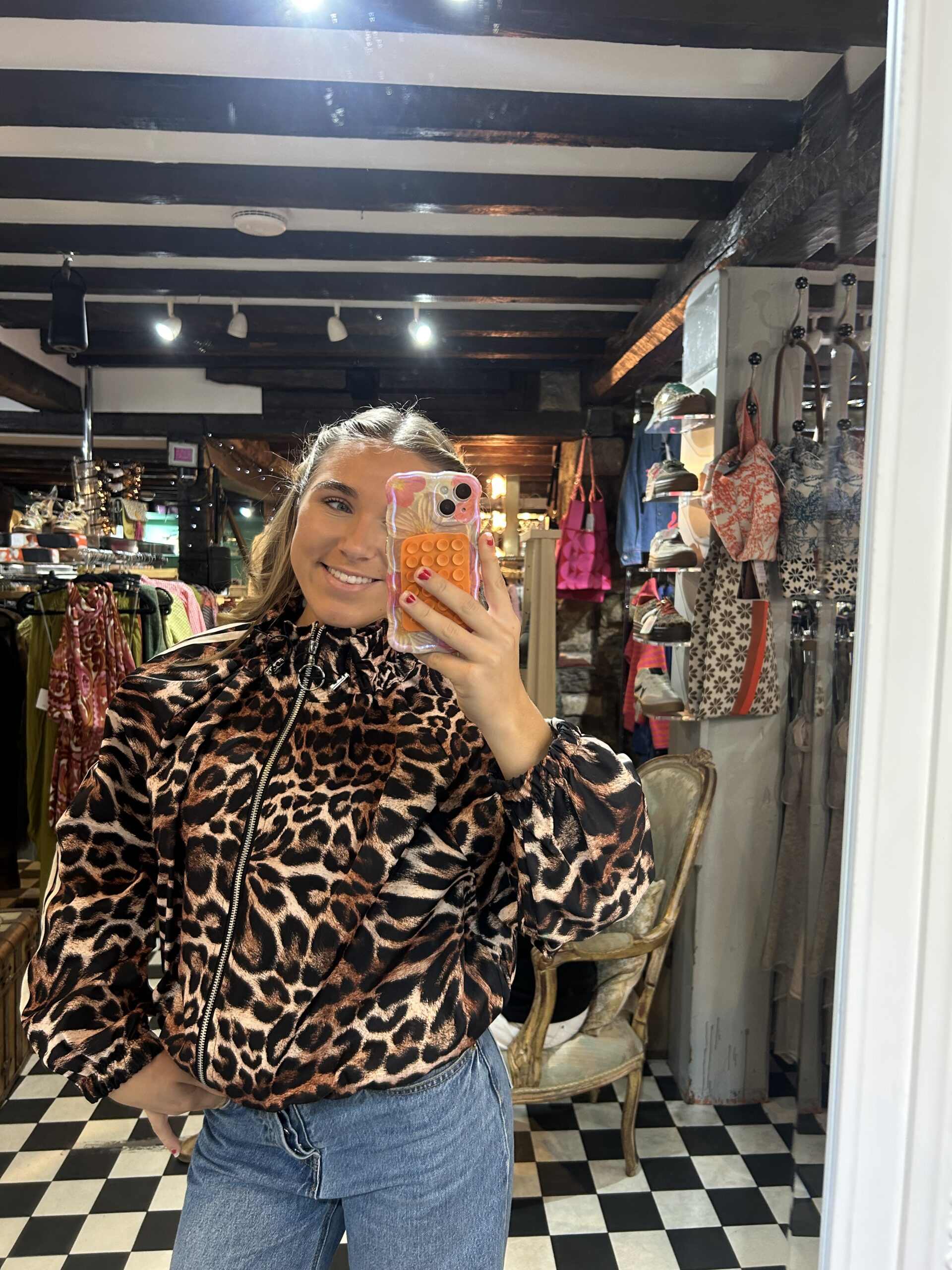 Track Jacket with Stripes in Leopard