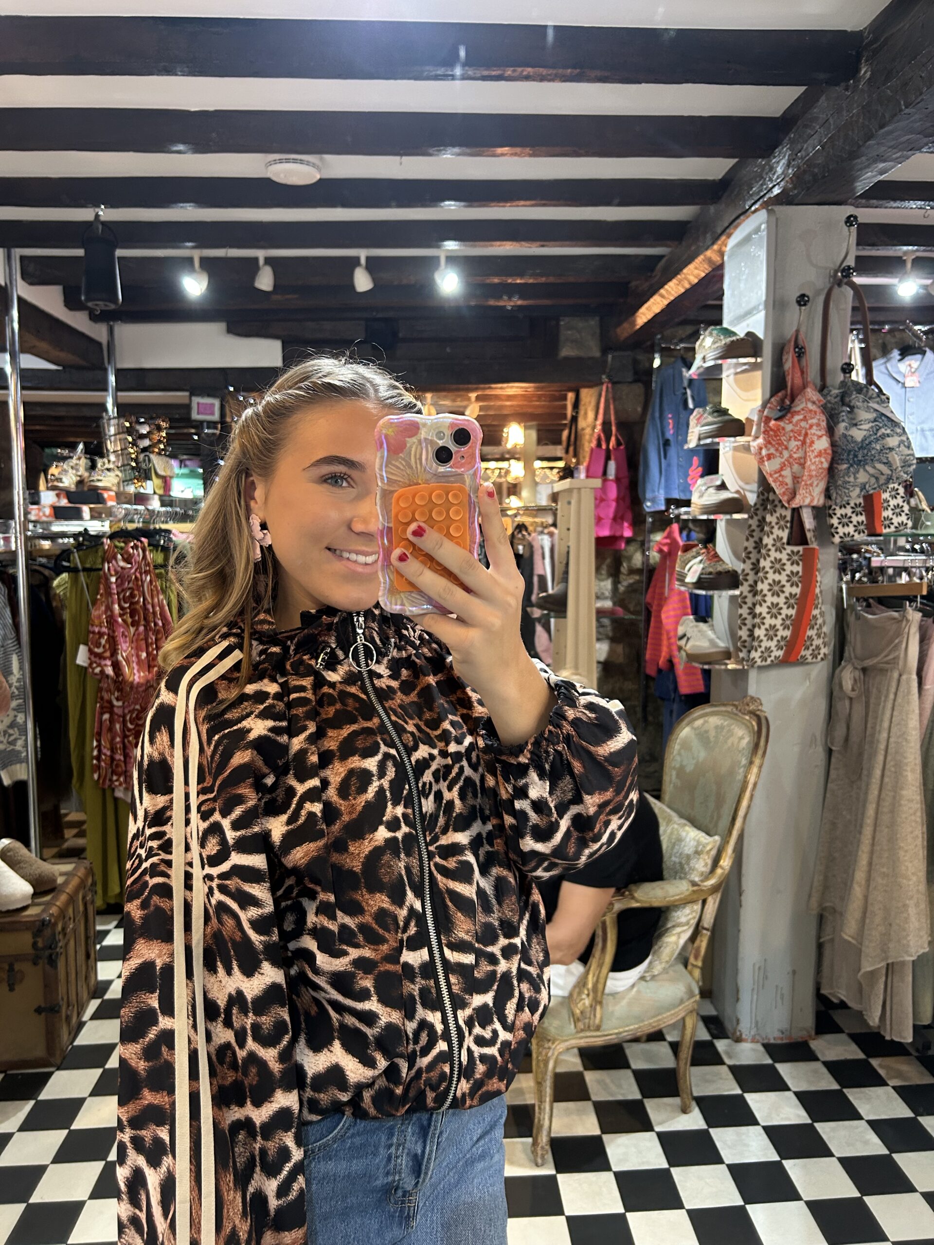 Track Jacket with Stripes in Leopard