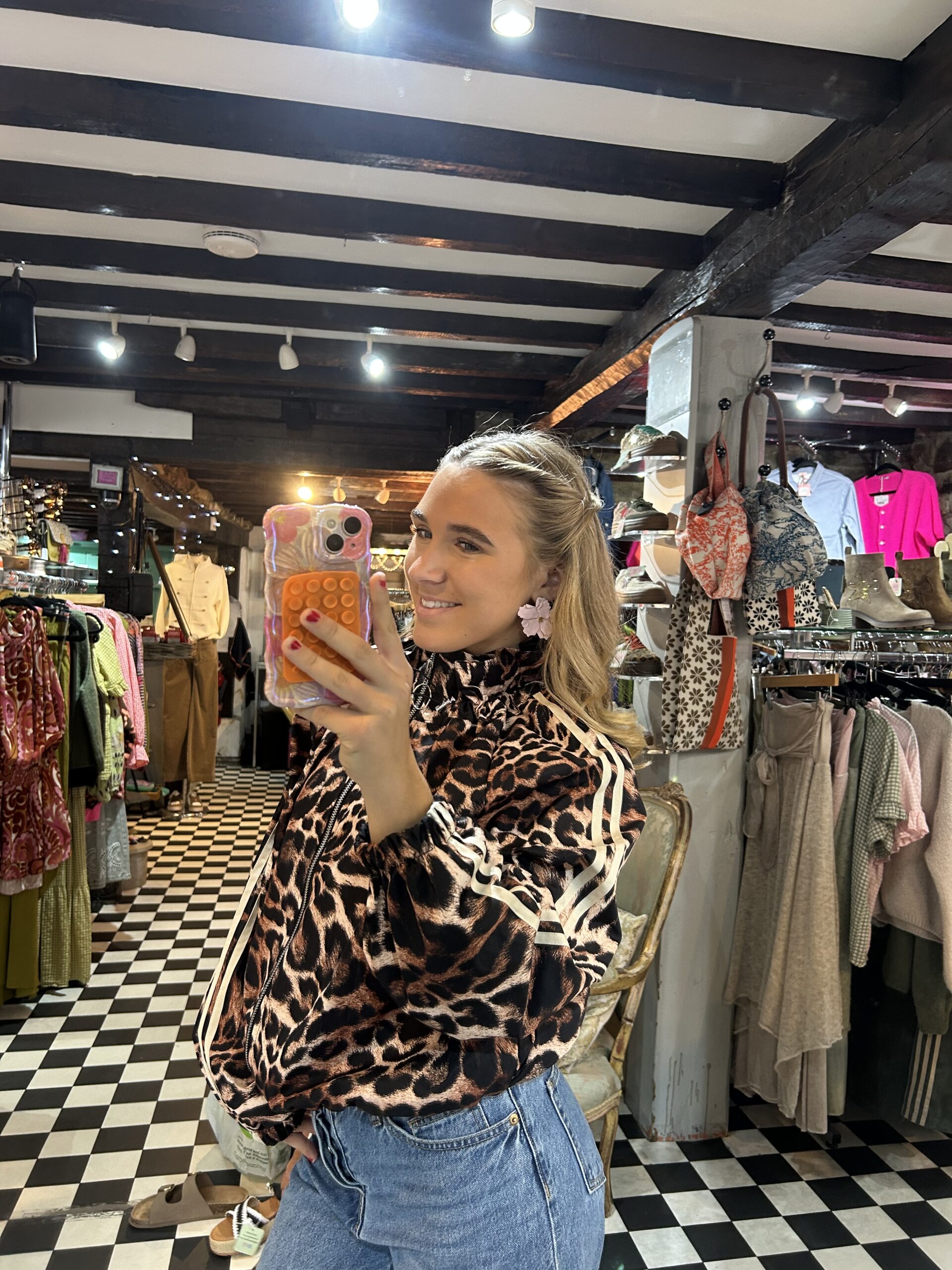 Track Jacket with Stripes in Leopard