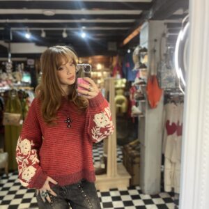 Embroidered Sleeve Striped Jumper in 2 Colours