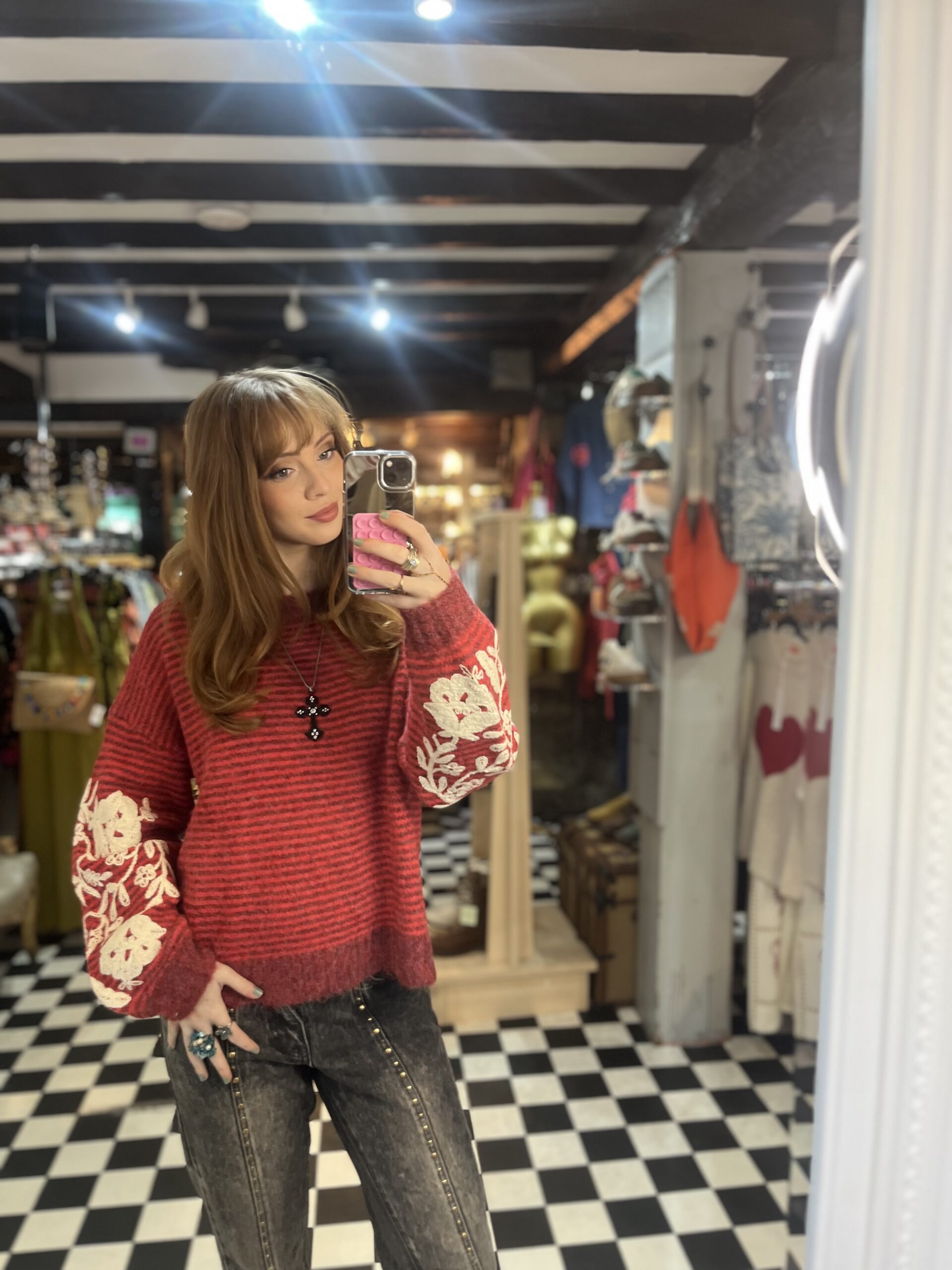 Embroidered Sleeve Striped Jumper in 2 Colours
