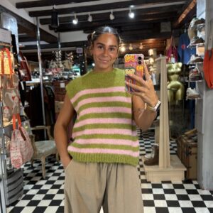 Stripe Knit Bow Detail Vest