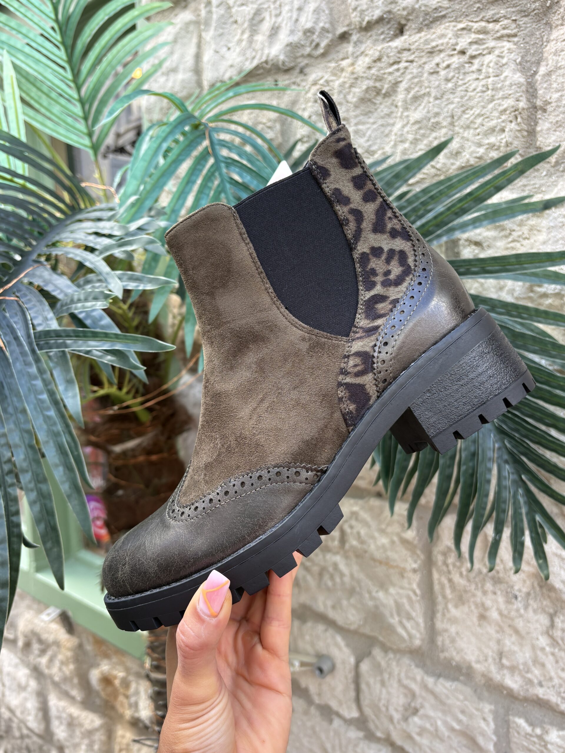 Leopard Trim Boot in Khaki