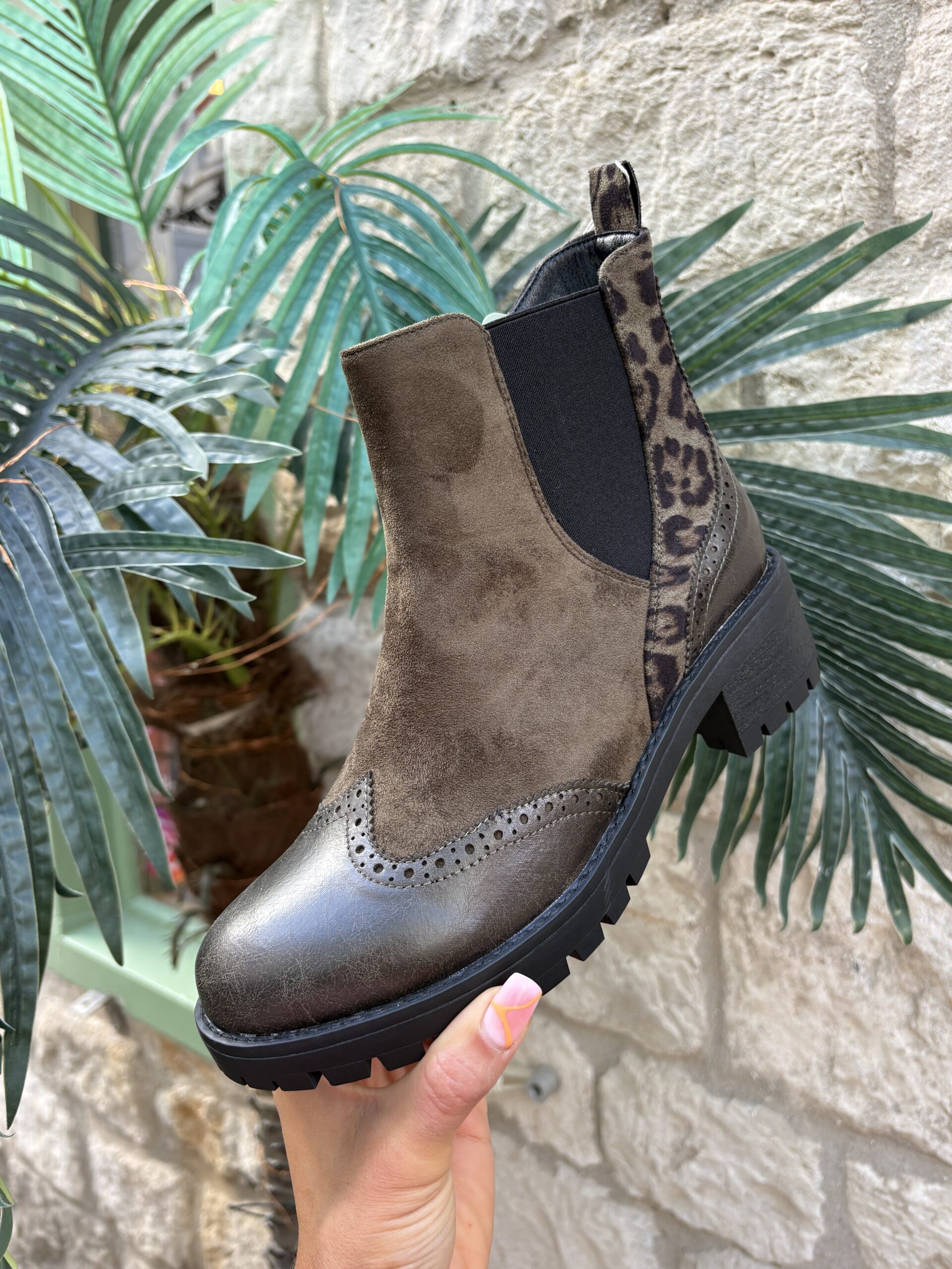 Leopard Trim Boot in Khaki