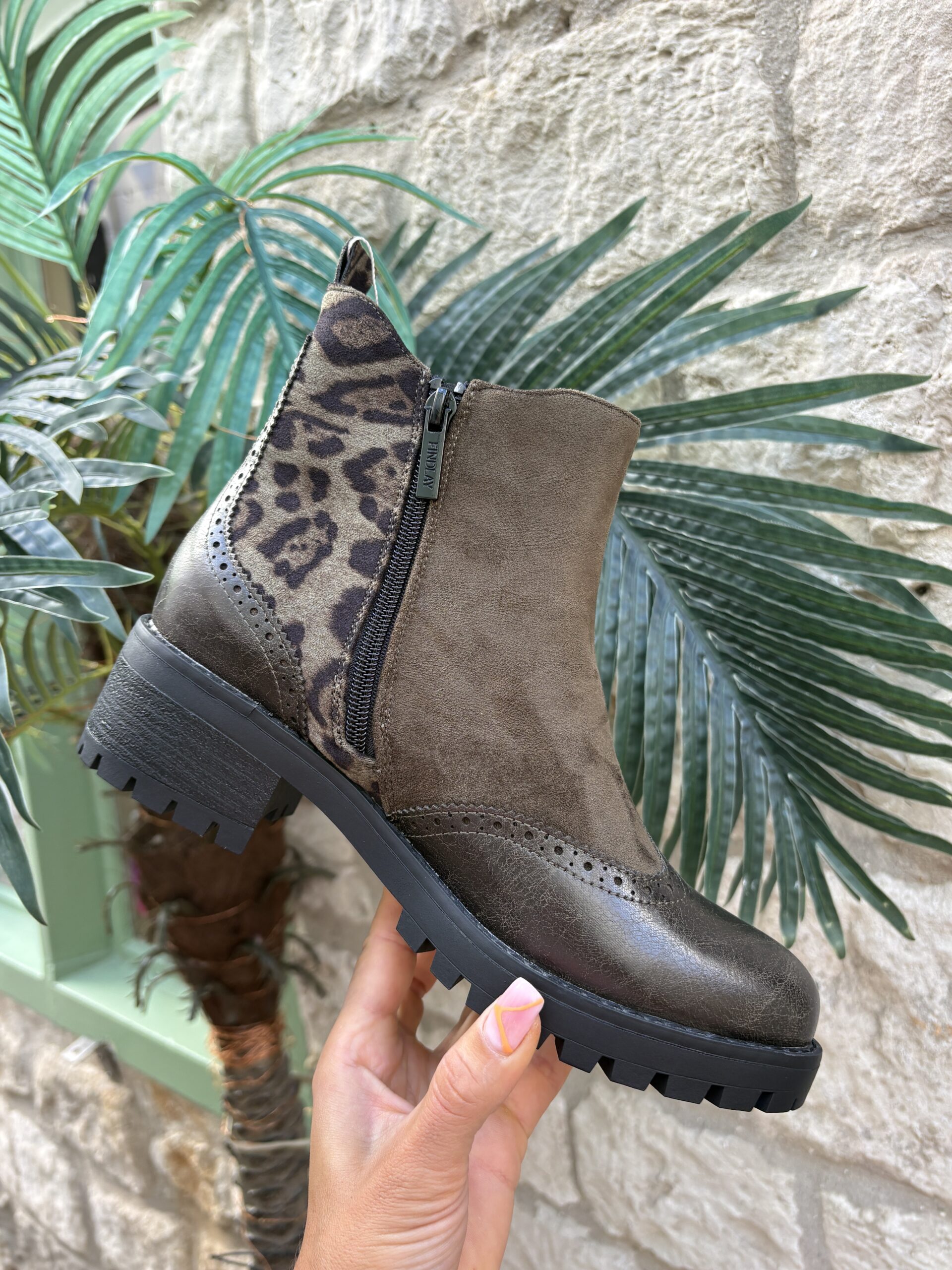 Leopard Trim Boot in Khaki
