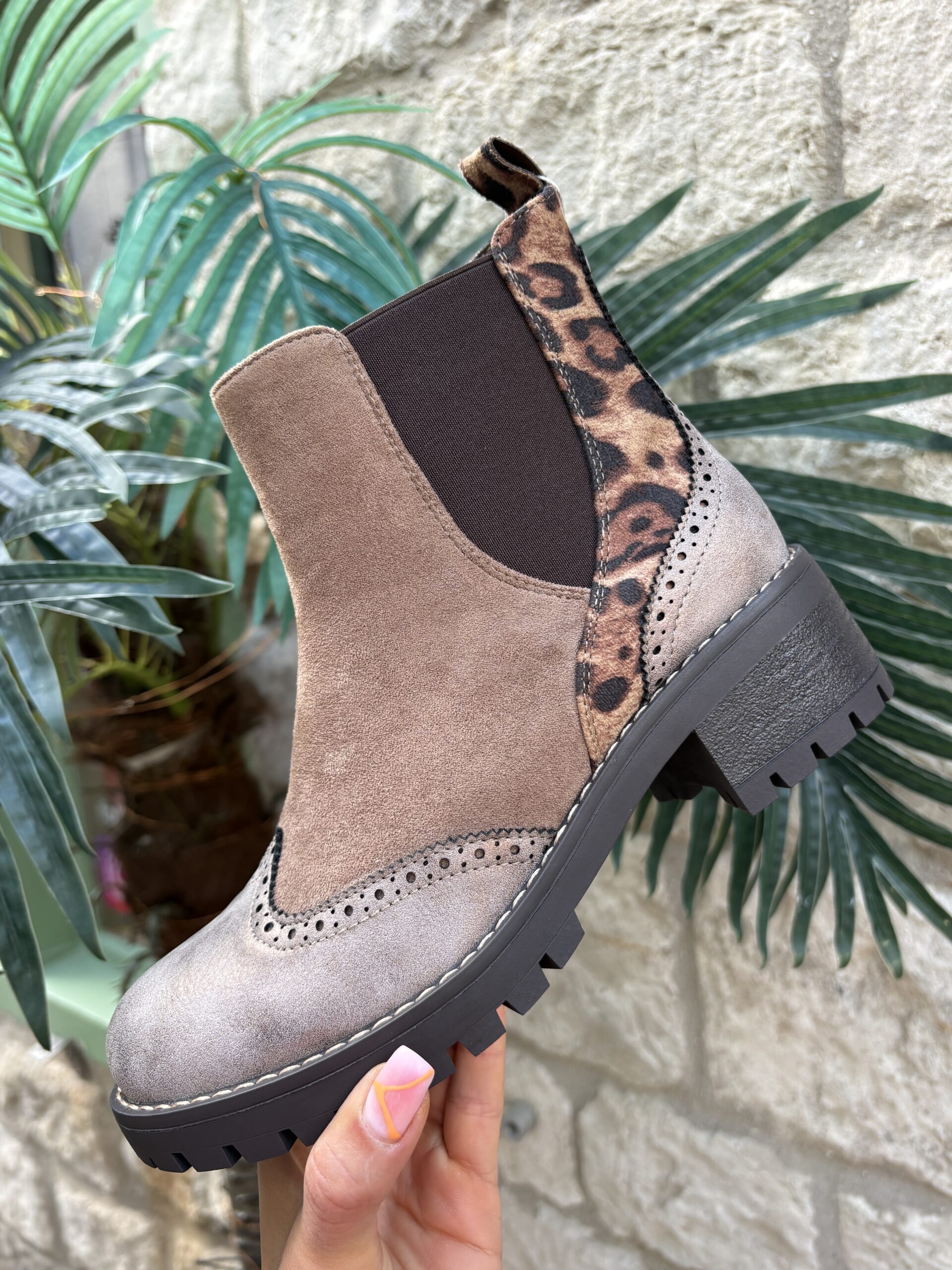 Leopard Trim Boot in Beige