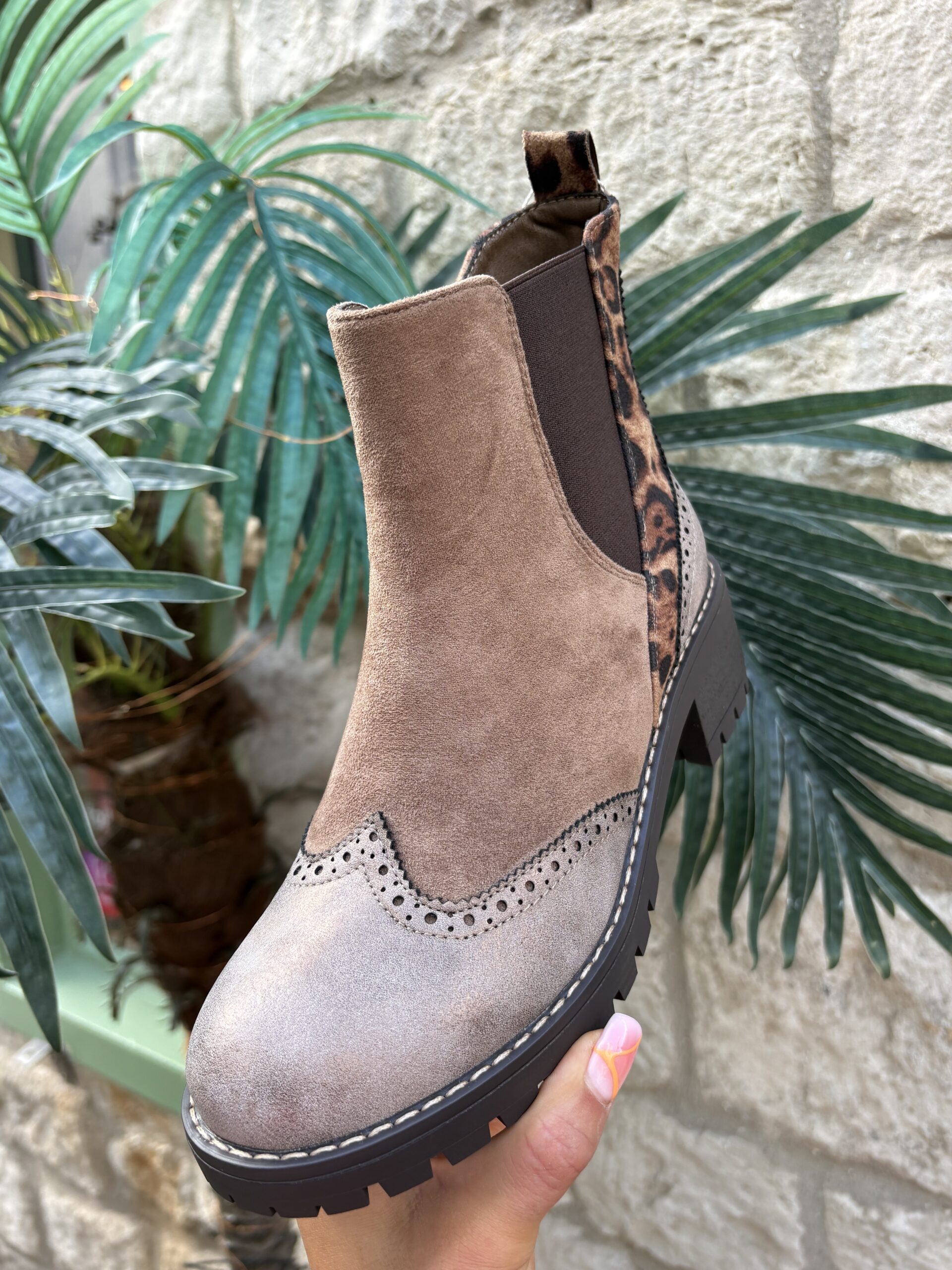 Leopard Trim Boot in Beige