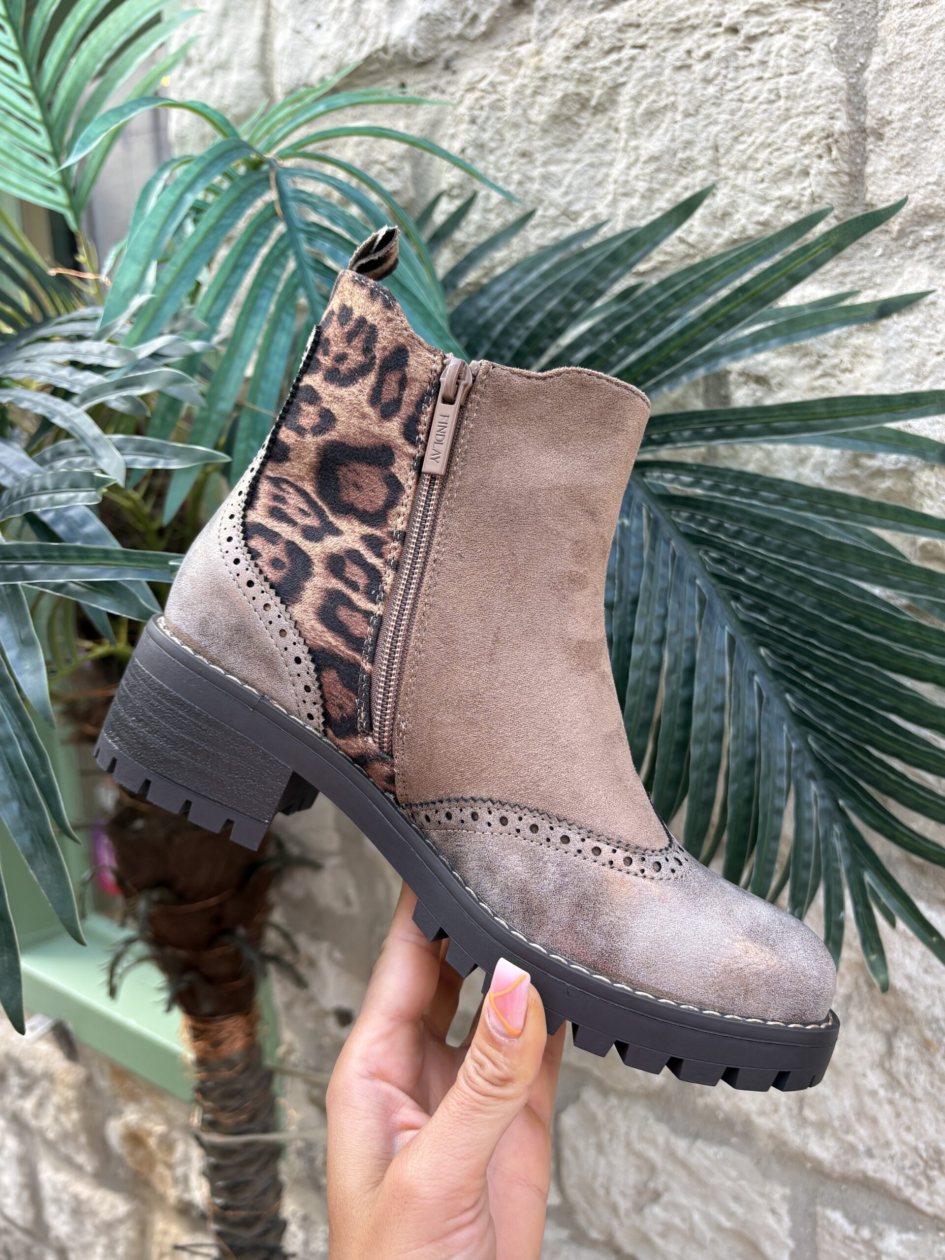 Leopard Trim Boot in Beige