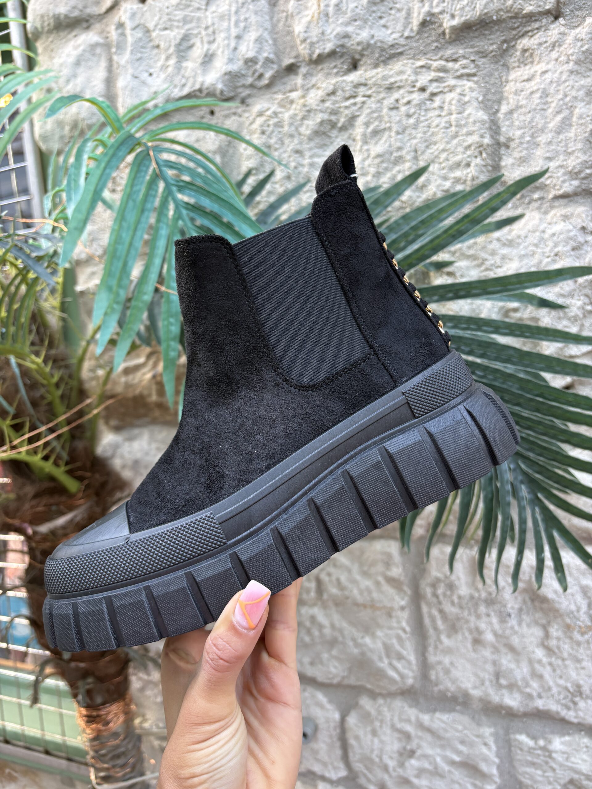 Black Chunky Sole Boot with Chain