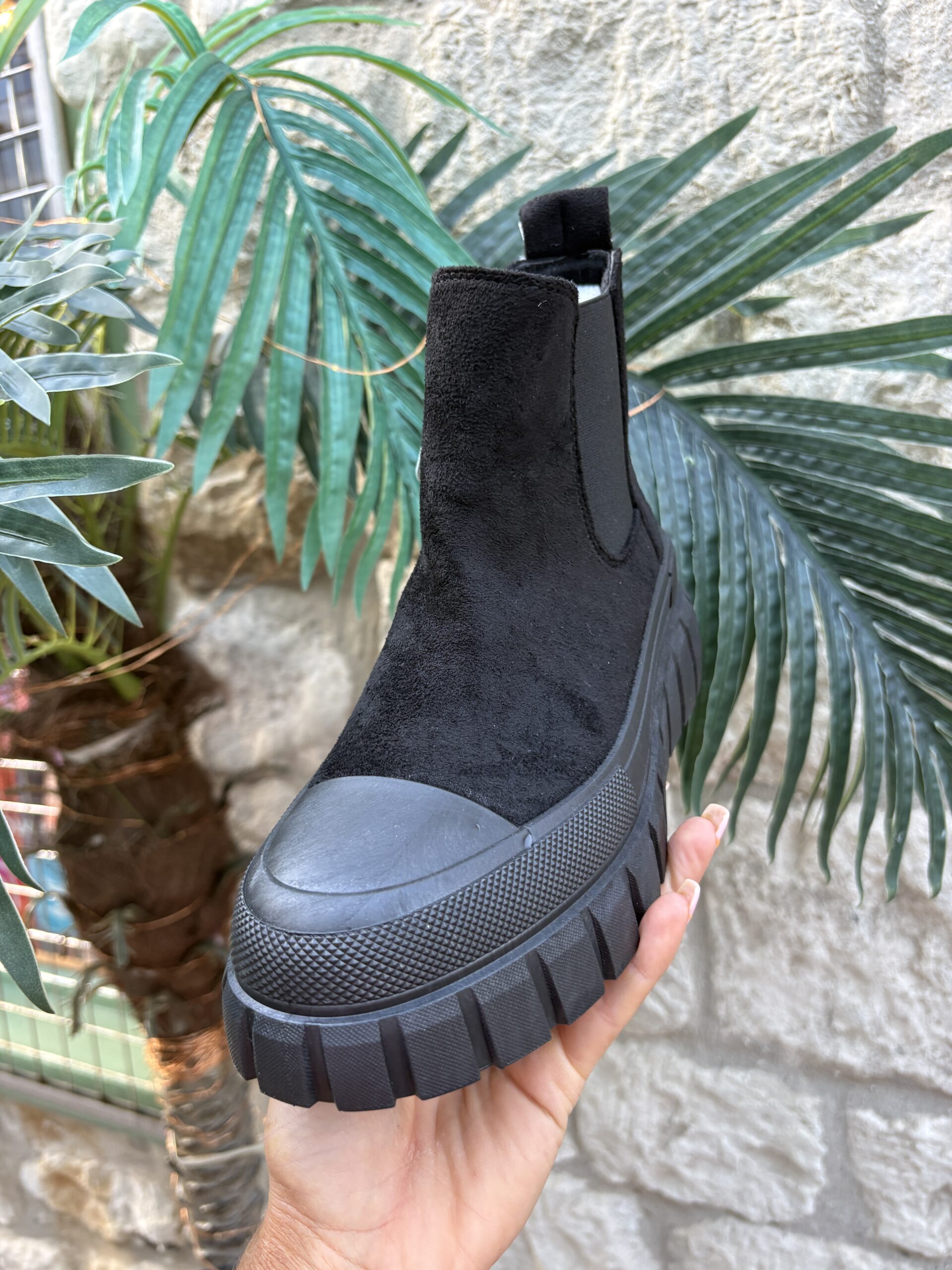 Black Chunky Sole Boot with Chain