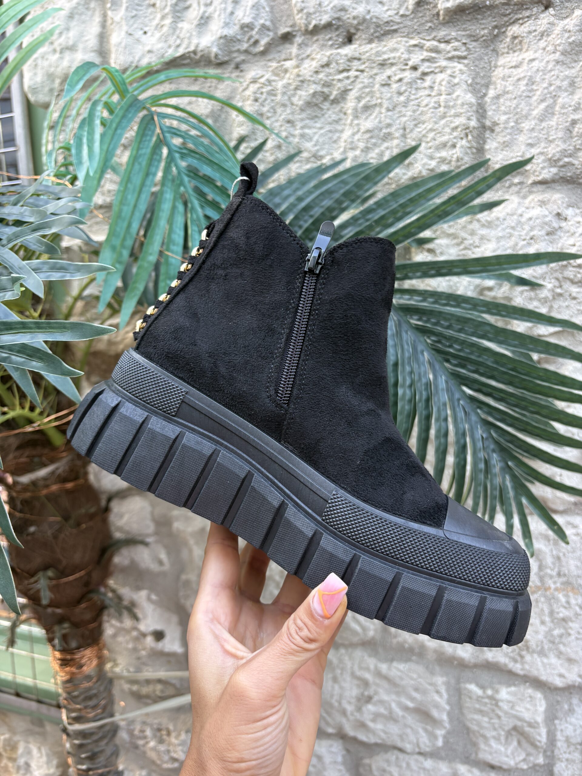 Black Chunky Sole Boot with Chain