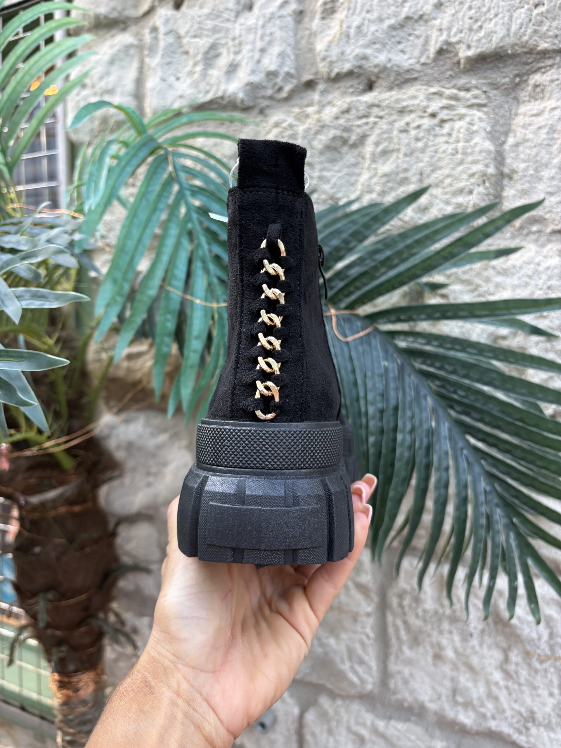 Black Chunky Sole Boot with Chain