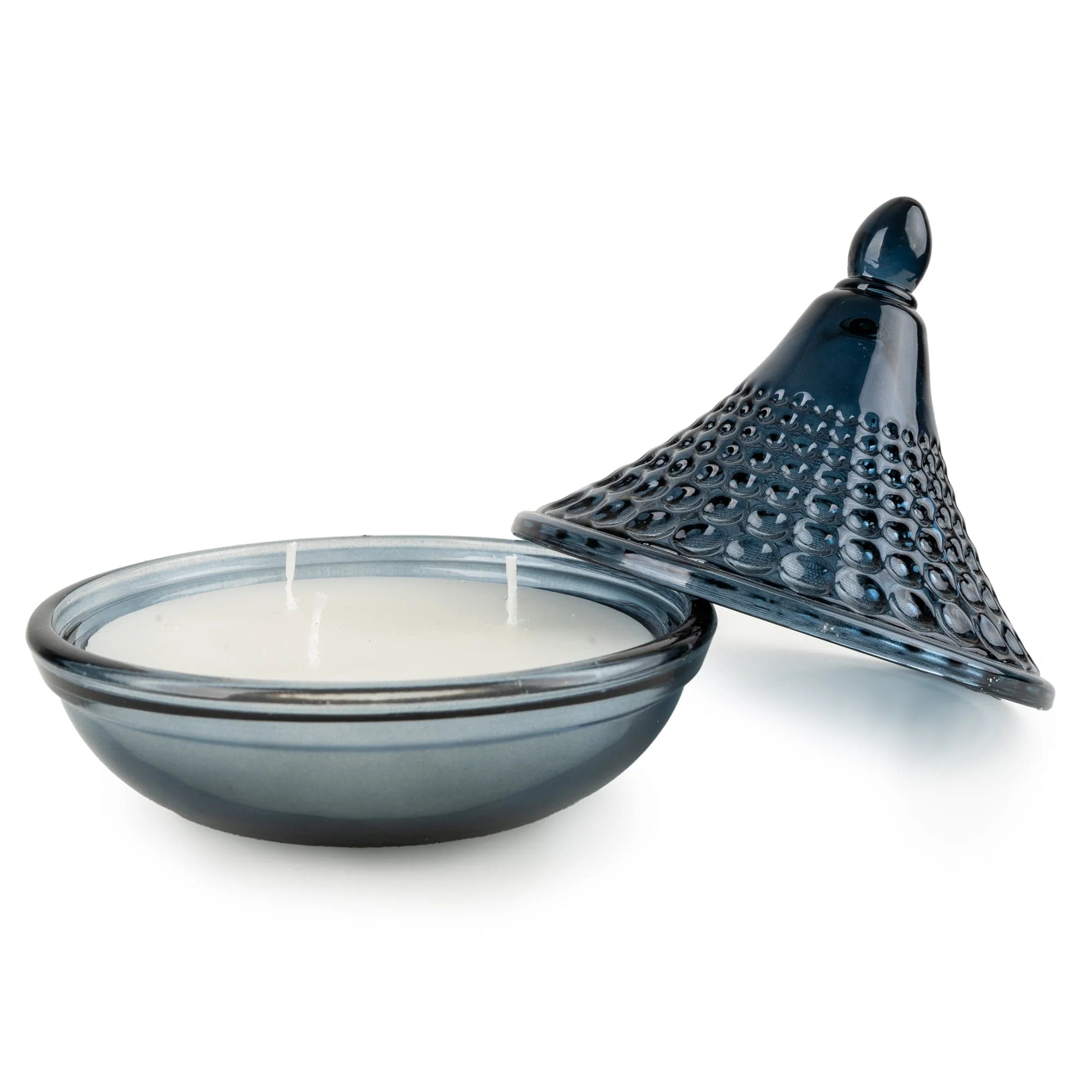 Embossed Tagine Glass Candle - Blue - Image 2