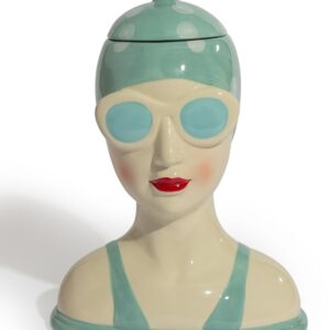 CERAMIC BLUE BEACH SWIMMER STORAGE JAR