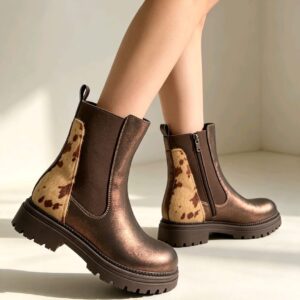 Bronze & Cow Print Boot