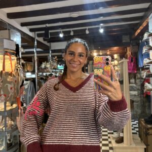 Burgundy Stripe Embroidered Leaf Detail Jumper