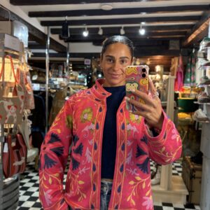 Suede Style Printed Jacket in Pink