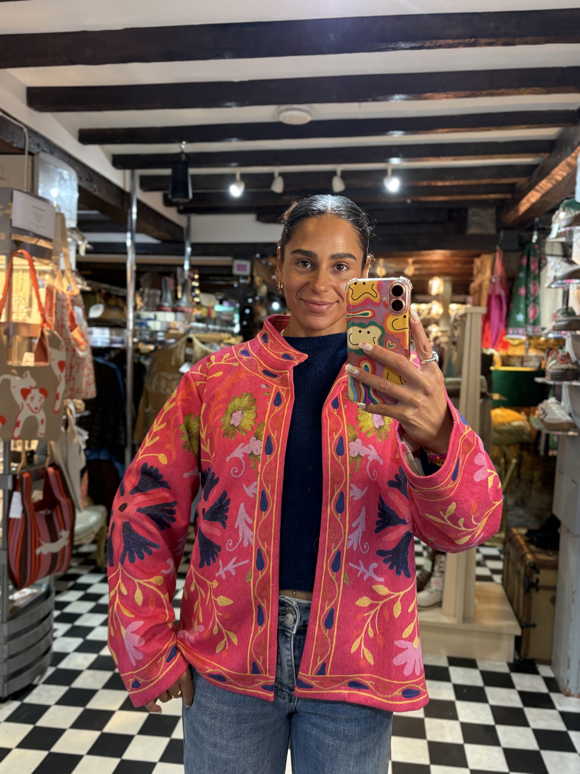 Suede Style Printed Jacket in Pink