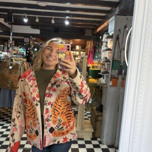 Suede Style Printed Jacket with Tigers