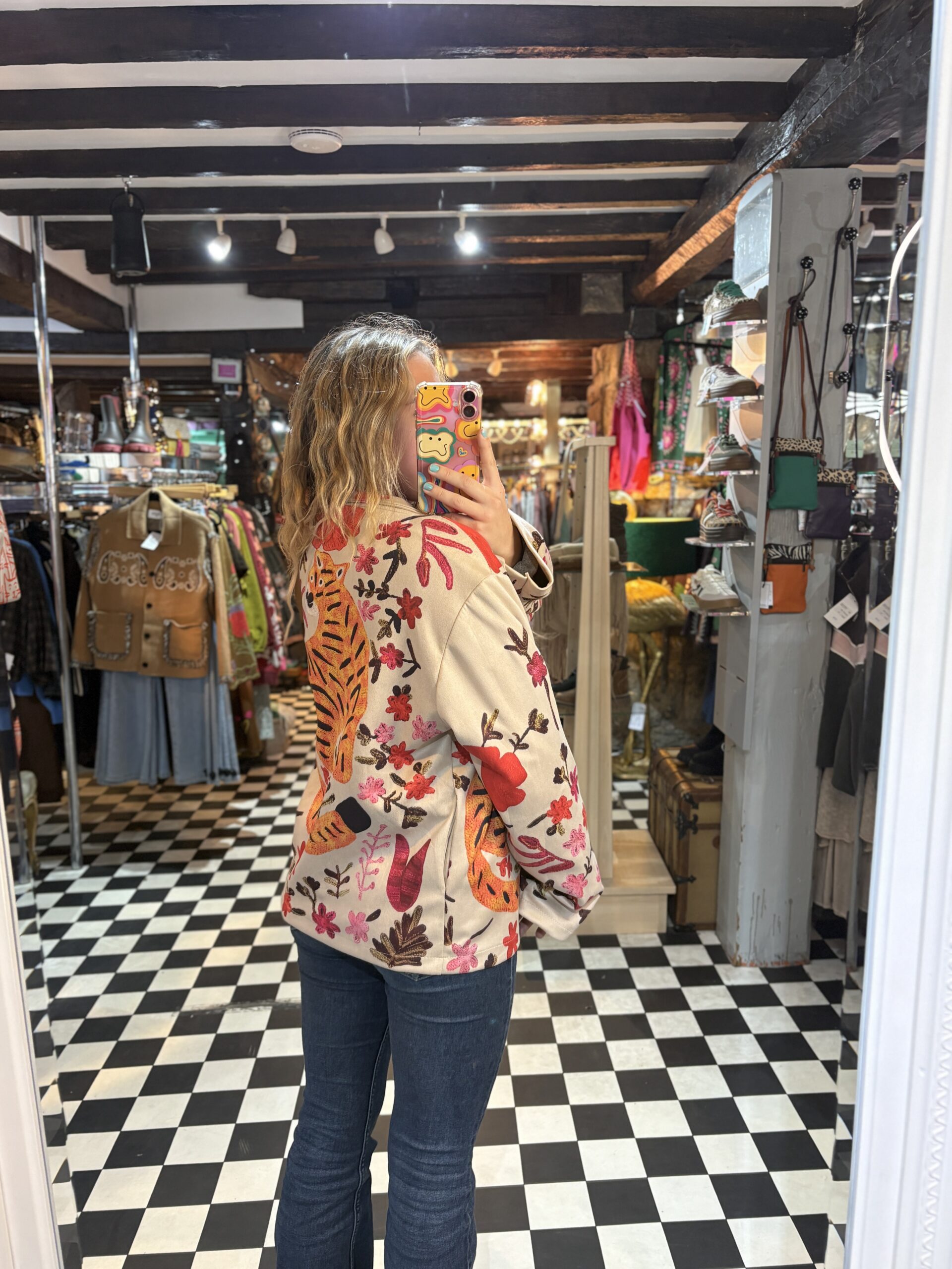 Suede Style Printed Jacket with Tigers
