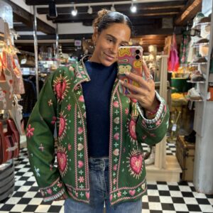 Suede Style Printed Jacket in Green